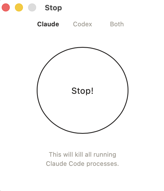 Stop! with a large stop button and agent selection controls.